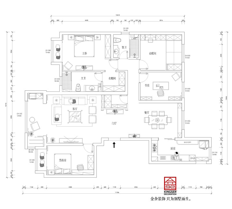 東南智匯城191平米美式輕奢風(fēng)格裝修設(shè)計(jì)戶型解析